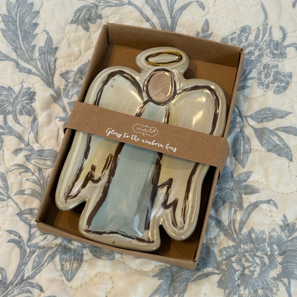 Mud Pie 🥧 Ceramic Angel Trinket Dish - Light Blue & Cream